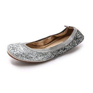 Yosi Samra Oxidized Silver Ombre Glitter Serena Foldable Ballet Flat Shoes 8